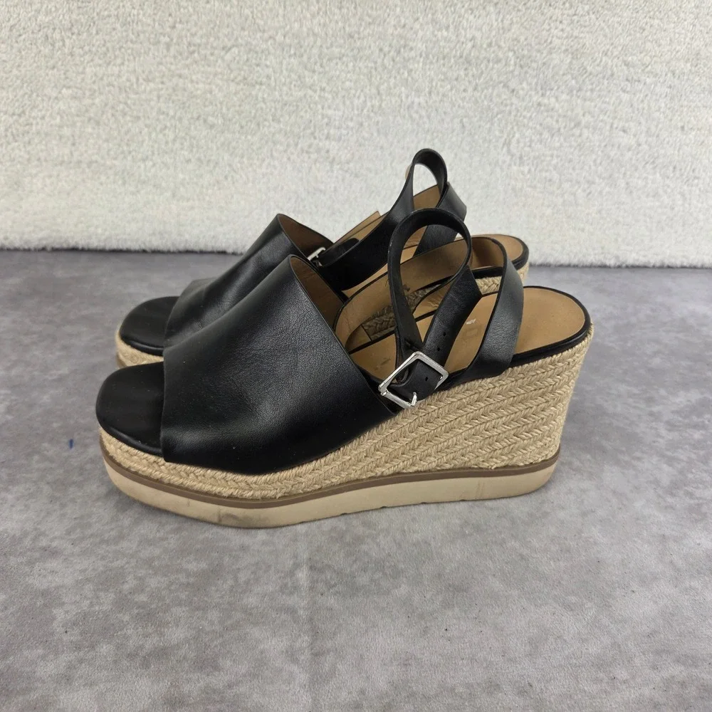 Soda Womens Black Faux Leather Espadrille Wedge Platform Sandals Buckle Strap